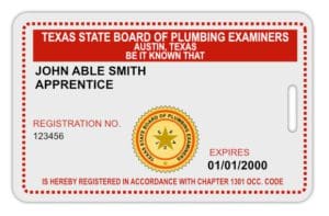 Texas Plumbing Apprentice Card
